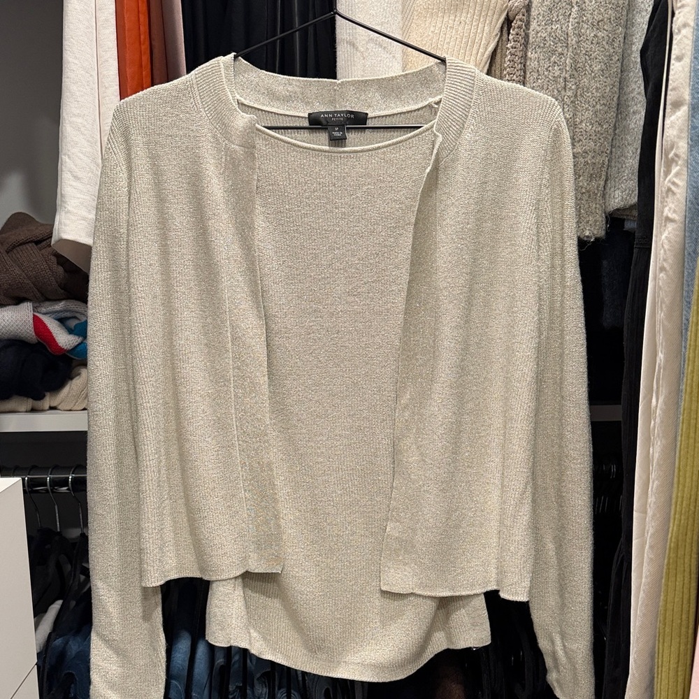 Ann Taylor Light Beige Shimmer Cardigan Sweater Set - Picture 1 of 5